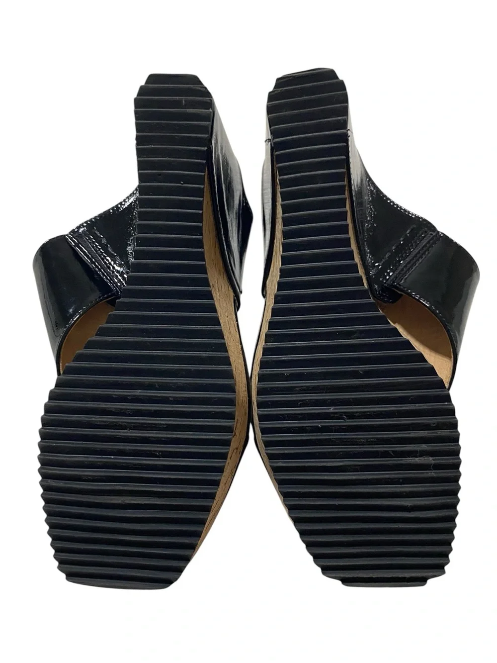 AV Sandals Wedge Thong Excellent Cork Patent Black Size 7